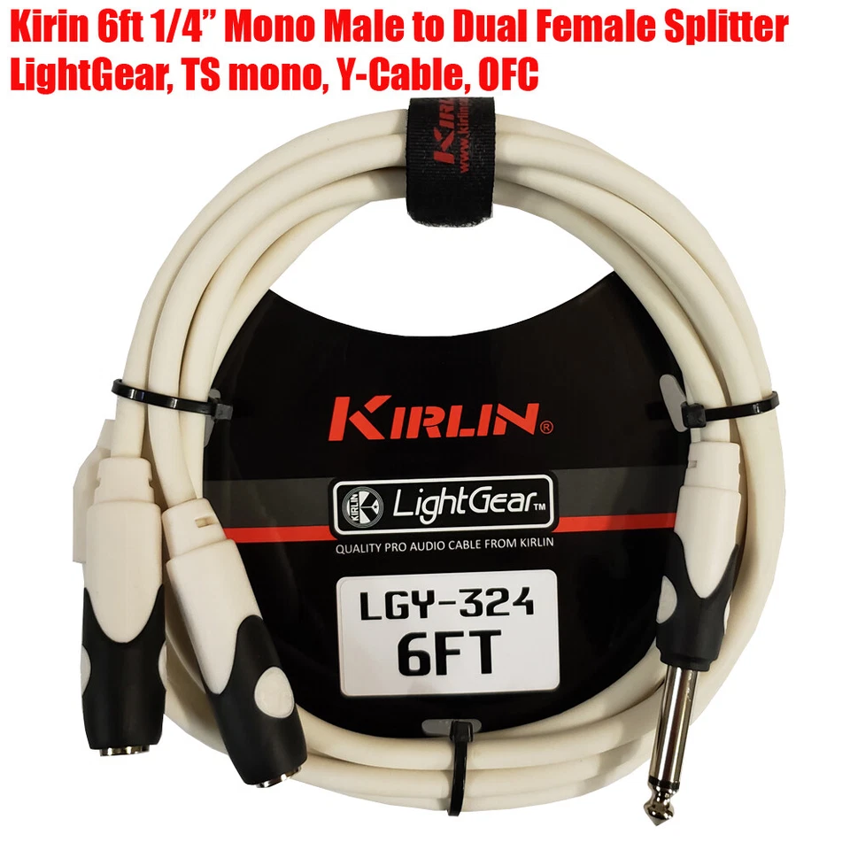 Cable de conexión adaptador divisor Y Kirlin 6 pies 1/4" TS mono macho a doble hembra Foto 1 de 1