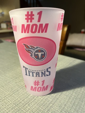 NFL Tennessee Titans "#1 Mom" Frosted  Drinking Pint Glass Football 6" Cover
