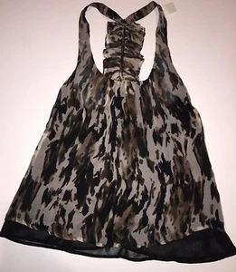 Pure Sugar Leopard Animal Silk Ruffle T Back Top Blouse S Small Dressy Tank (B4) - Picture 1 of 7