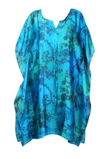 Women's Aqua Blue Beach Cover Up Caftan Printed Housedress Lounger Caftan 3XL