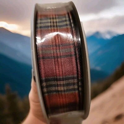 Tan, Navy Red Plaid Design Acetate ribbon 1" By 25M/82FT made in France - Image 1 of 4