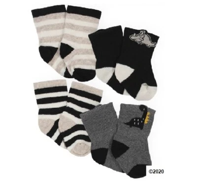 Gerber Baby Boy 4-Pack Wiggle proof Organic Cotton Black Dinosaurs Socks Sz 0-6M - Image 1 of 3