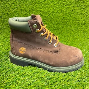 Timberland Premium 6-Inch Boys Size 1Y Brown Outdoor Nubuck Waterproof Boots - Picture 1 of 10