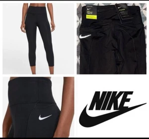 NEW! NIKE POWER EPIC FAST TIGHT FIT NID RISE WOMEN'S RUNNING CROP BLACK LEGGINGS - Bild 1 von 10