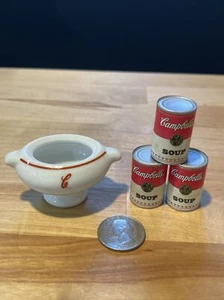 1995 Campbell’s Kids Keramik Mini Suppenschüssel und 3 Mini Campbells Suppendosen spielen - Bild 1 von 10