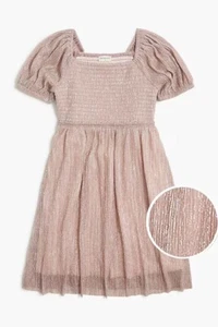 J Crew Crewcuts Girls Size Rose Gold Shimmer Smocked Dress NWT 6 - Picture 1 of 7