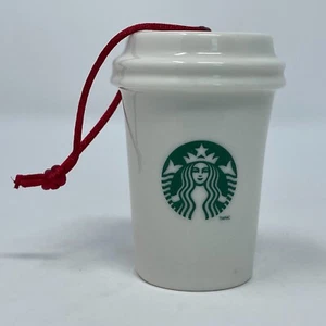 Starbucks Ornament 2014 weiß To Go Keramik Deckel Kaffeetasse Sirene Logo 2,5" - Bild 1 von 8
