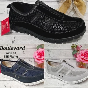 LADIES REAL SUEDE Zip Wide EEE Fit Shoes Trainers Pumps Black Navy Grey Size All - Picture 1 of 23