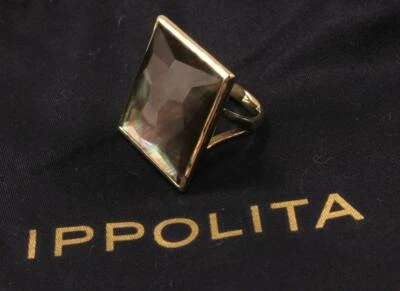 ANILLO RECTANGULAR IPPOLITA GELATO ORO AMARILLO 18K CUARZO FREGONA NEGRA US-7, 13.76g Foto 1 de 4
