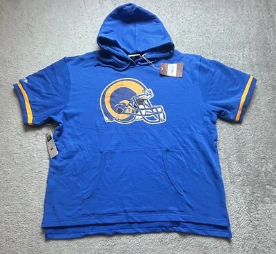 ¡NUEVO CON ETIQUETAS! Sudadera con capucha de manga corta Mitchell & Ness Royal francesa de Los Angeles Rams para hombre 2XL Foto 1 de 4