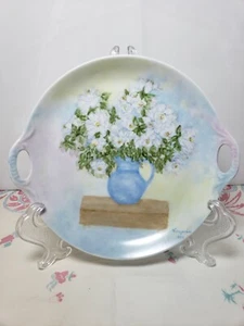 Vintage 1985 Handpainted Pastel Floral Plate With Handles - Picture 1 of 7