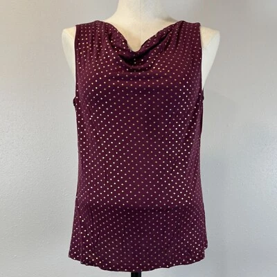 Top cuello capucha borgoña sin mangas cable y calibre lunares dorados para mujer talla L Foto 1 de 4