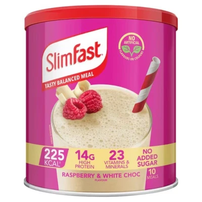 SlimFast Raspberry & White Chocolate Meal Replacement for Weight Loss Diet 365g - Image 1 of 4