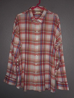 Westbound Woman Coral Plaid 100% Cotton Button Down Shirt Blouse sz 2X NWT - Image 1 of 4