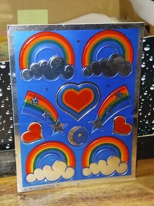 Vintage Stickers Hallmark Foiled Rainbows Blue,1 Sheet,(BXR1) - Picture 1 of 6