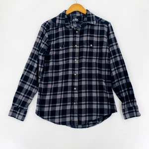 Camisa de franela Pacific Outfitters para hombre talla pequeña negra a cuadros con botones - Imagen 1 de 9