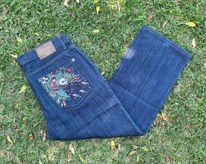 Marc Ecko Embroidered Y2K Jeans Standard Fit Prime Cut Skulls Wings Rocket 38x29 - Picture 1 of 14