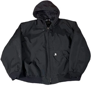 Vintage Carhartt J133 Black Nylon Hooded Active Jacket Men's 2XL Y2K Workwear - Picture 1 of 17