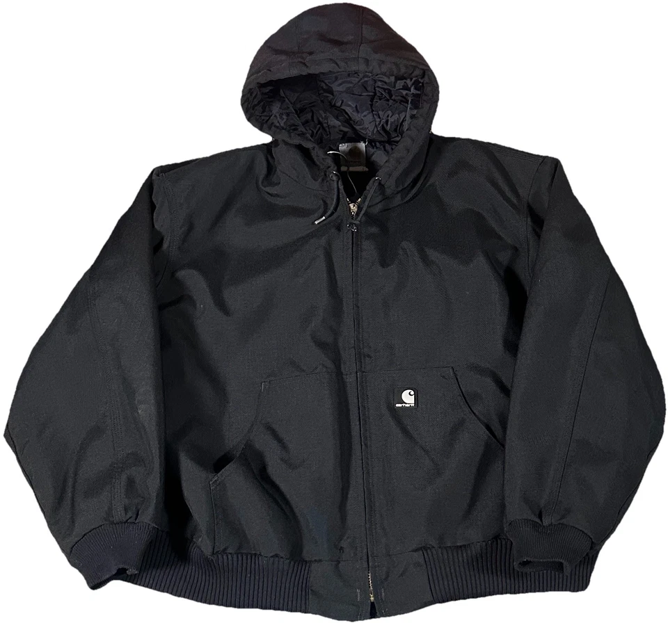 Vintage Carhartt J133 Black Nylon Hooded Active Jacket Men's 2XL Y2K Workwear - Image 1 of 4