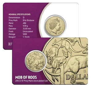 2015 Australian Mob of Kangaroos $1 Coin - 'B' Brisbane Privy Mark - Picture 1 of 1