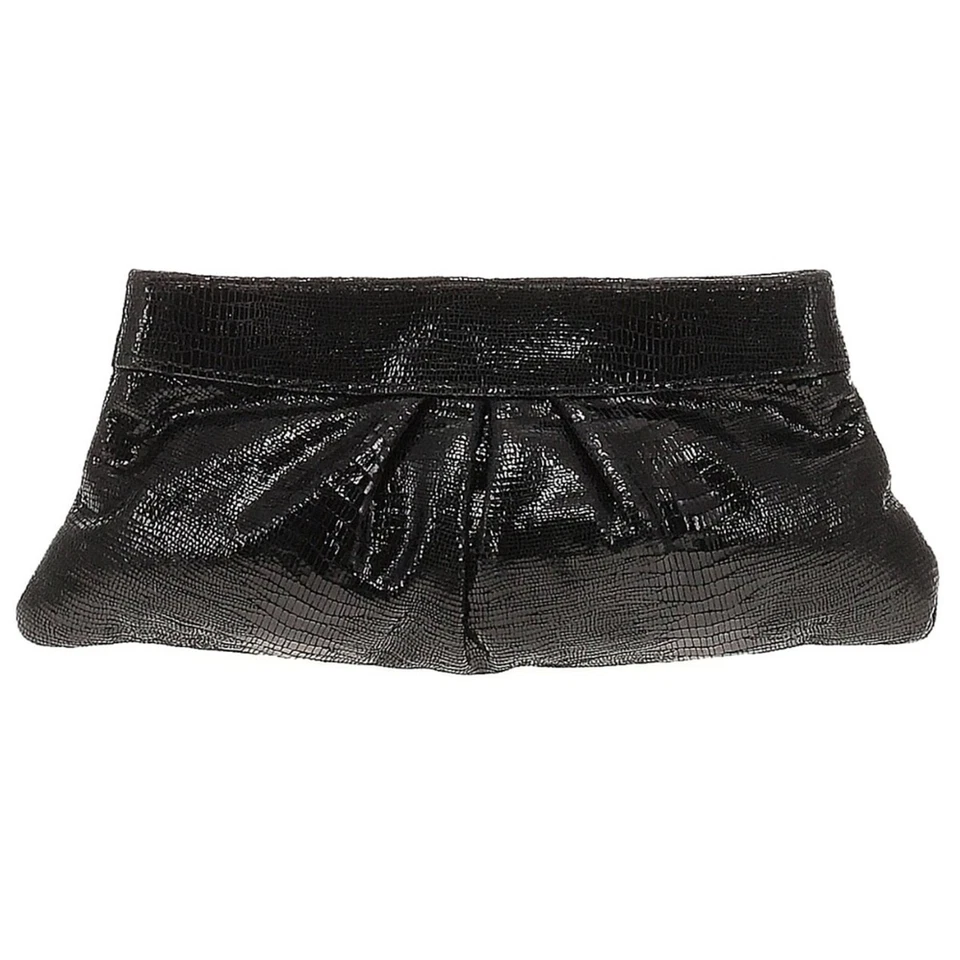 Lauren Merkin 黑色闪亮人造蛇皮浮雕前夜皮革晚装手包 — 第 1/4 张图片