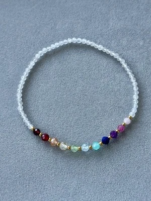 🌈Rainbow Armband Natursteine facettiert 3mm Edelstahl Gold Silber Schmuck bunt - Bild 1 von 2