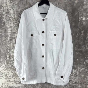 J Jill Size XL Linen Blend Casual Button Top White Long Sleeve Pocket Collar - Picture 1 of 9