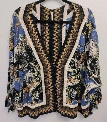 Blusa Free People Talla Grande Atrápame Si Can Manga Atada Botón Delantero Foto 1 de 4