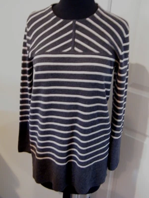 Pullover Tory Burch Talla Med Lana Merino SUÉTER Rayas Gris y Blanco Foto 1 de 4