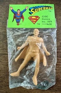 SUPERMAN 1979 Keshigomu Rubber Figure in Bag w/ Header # 50 RARE Vintage Tan🔥 - Picture 1 of 3
