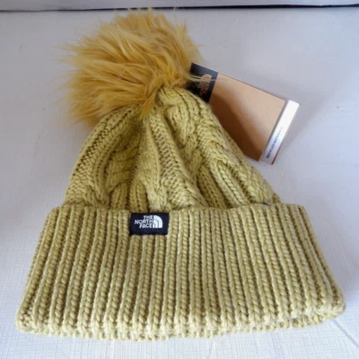 NUEVO CON ETIQUETAS Auténtico Gorro para Mujer THE NORTH FACE MEGA Piel Sintética Tejido Mostaza OSFA Foto 1 de 4