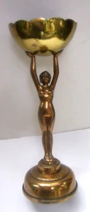 Art Deco Diana Nude Naked Lady Statue Bronze 12'' Ashtray Stand Vintage 1930's - Picture 1 of 13