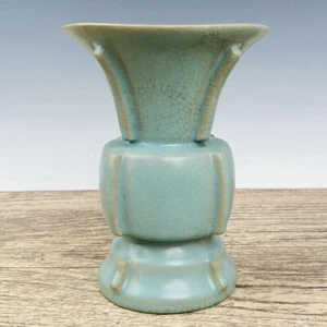 8" Antique Porcelain Song dynasty ru kiln museum mark cyan glaze Ice crack Vase - Picture 1 of 9