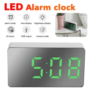 Reloj Despertador Digital LED Escritorio Pantalla Espejo USB Modo Reposo Hogar Despertador - Imagen 1 de 16