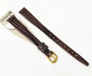 Cinturino orologio Hirsch vera pelle di lucertola marrone scuro 11 mm pelle fibbia oro - Foto 1 di 5
