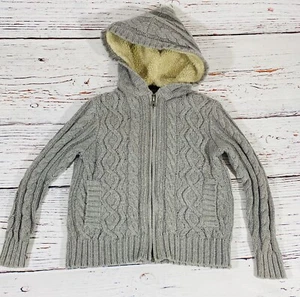 Oshkosh B'Gosh Girls Kids Size 5 Cable Knit Sweater Jacket Gray Sherpa Hood - Picture 1 of 7