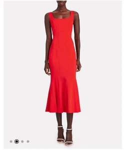 NWT VERONICA BEARD Size 10 Gloria Poppy Red Fishtail Flared Hem Midi Dress Gown - Picture 1 of 19