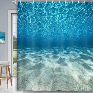 Blue Ocean Sea World Shower Curtain Nature Underwater Scene 71x71 Inches - Picture 1 of 8