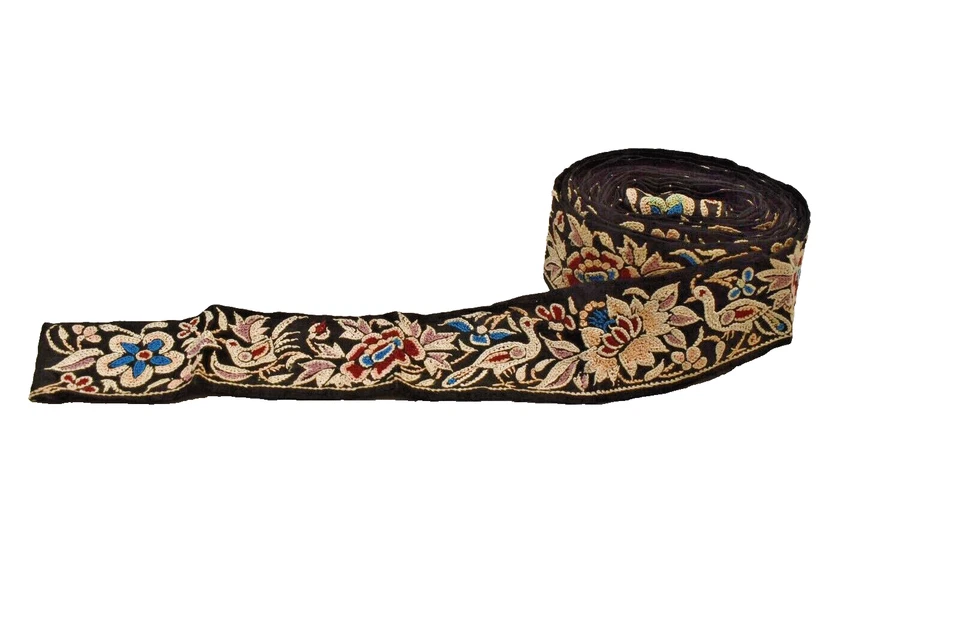 Antik Parsi Gara Sari Kor Border Spitze Pfau Hand Bestickt Bird Band " F19 - Bild 1 von 4