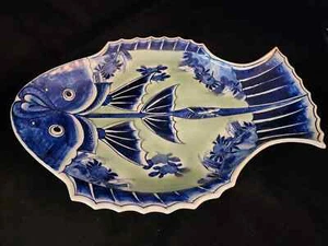 Antiguo plato de platija azul y Celadón del período Meiji de 1900 - Imagen 1 de 12