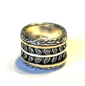 Anello girevole nuovo senza etichette o PAZ argento sterling 925 foglia oro 14 carati zirconi taglia 5 Israele PZ/au - Foto 1 di 5