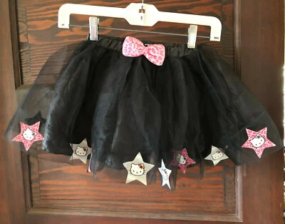 Falda Tutú Sanrio Hello Kitty Negra Tul Estrellas Pequeña 21" Cintura Rosa Gris Blanco  Foto 1 de 4