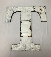 Decorative Salvage Tin Ceiling 16" Patchwork White Metal VTG Letter T 1616-23B