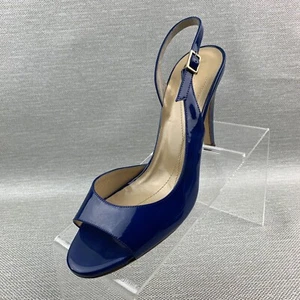 Kate Spade Sandals Blue Patent Leather Open Round Toe Slingback Heels Size 8B - Picture 1 of 11