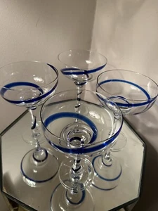 4 Pier 1 Swirline Margarita Glasses 16 oz Cobalt Blue swirl Vintage Hand-Blown - Picture 1 of 10