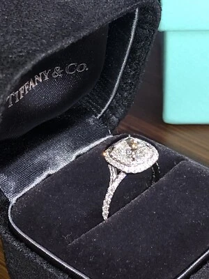 Tiffany & Co Soleste Cushion Double Halo Diamond Engagement Ring 1.31 ct Rt $30k - Image 1 of 4