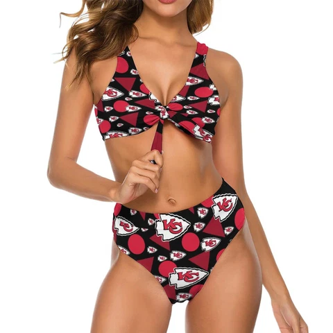 2pcs Kansas City Chiefs Womens Bow Tie Bikini Printed Swimsuit, with Chest Pad Cover