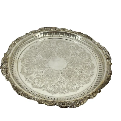 "Plato grande para servir barroco de Wallace 16"" plateado con patas 297 redondo" Foto 1 de 4
