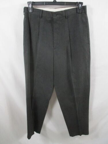 Perry Ellis Mens Pants 32x32 Gray Dress Straight Leg Pleated Zip Pockets Rayon