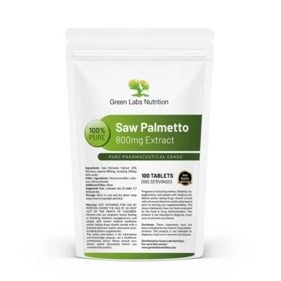 GREEN LABS NUTRITION Saw Palmetto Extract 800 mg Tablets – High Strength Prostate, Hair & Hormone Aid